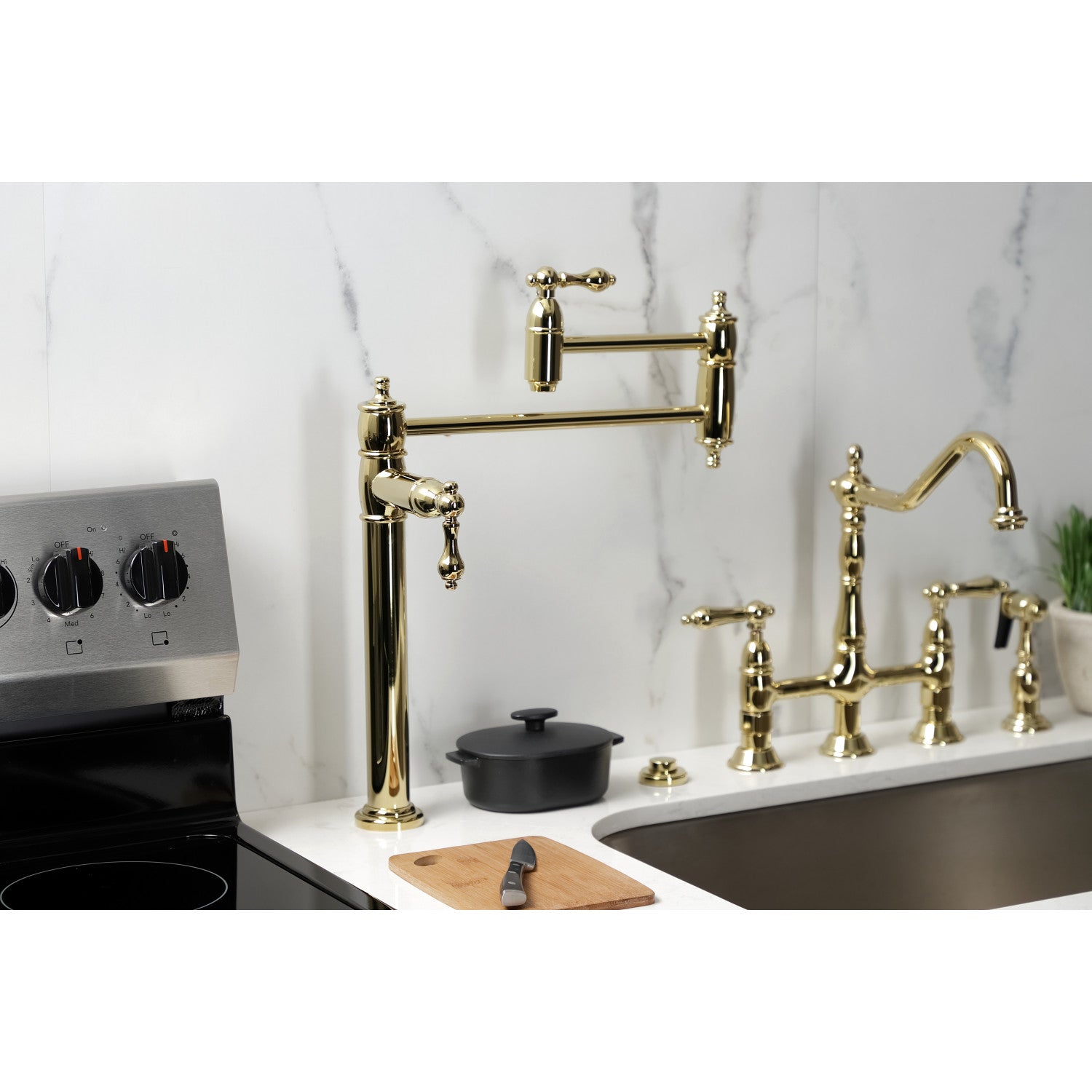 Kingston Heirloom KS3702AL - Restoration Two-Handle 1-Hole Deck Mount Pot Filler Faucet, Polished Brass — thumbnail 3